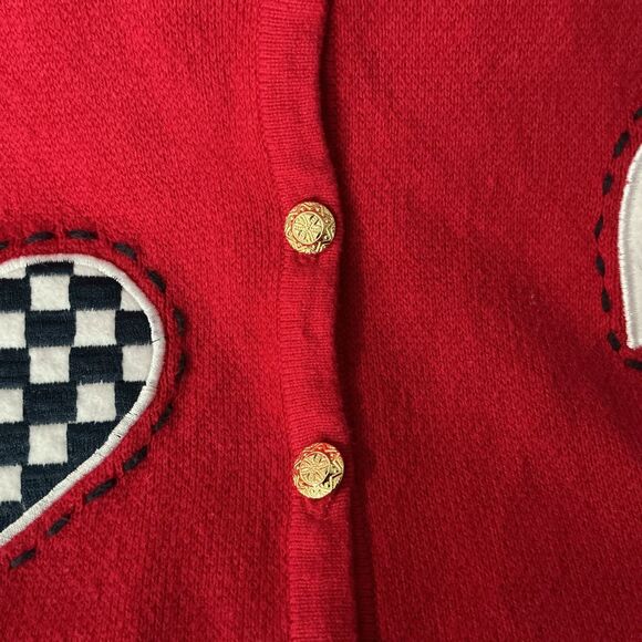 Liz Baker Sweater Vest Red Gold Buttons Hearts Valentine VINTAGE Y2K Women Large - Picture 5 of 6